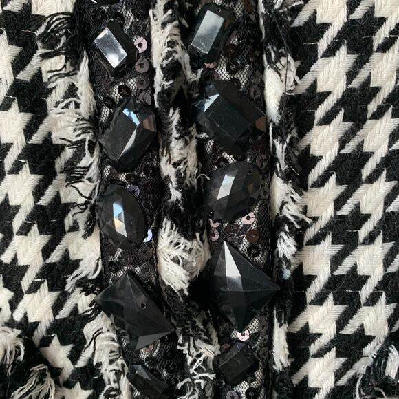 Moka Sport Black and White Houndstooth Blazer Jacket Rhinestone Fringe Size M - Picture 11 of 16